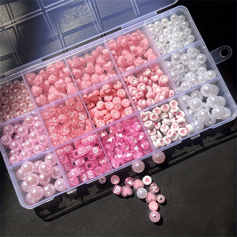 Bead Organizer Tray - 10-Piece Pink Alphabet Box, Acrylic Beads,