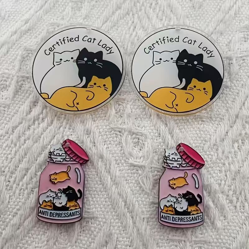 Jewelry Making Earrings - 10pcs acrylic cute cat pendant, DIY