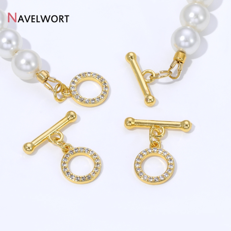 Toggle Clasp Gold - 18K Gold Plated Brass Inlaid Zircon